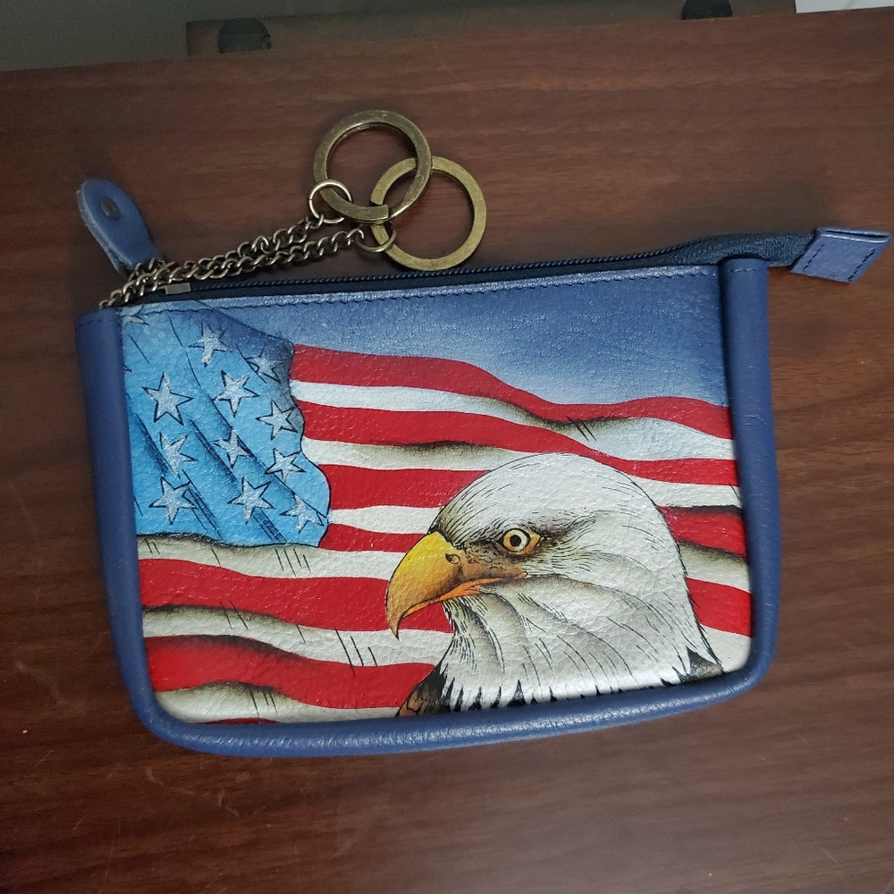 Anuschka Stars & Stripes eagle flag coin purse wallet like new